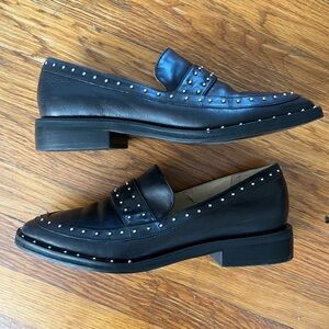 Black Leather Studded Loafers LF/Life